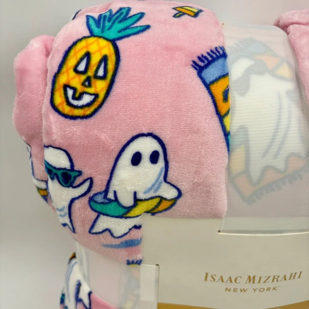 Isaac‎ Mizrahi Halloween SUMMERWEEN Blanket Ghosts Pink Plush Soft Full/Queen